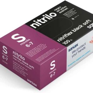 santex nitriflex black soft pack de 100 guantes de nitrilo para examen talla s 3.5 gramos sin polvo libre de latex no esteriles color negro