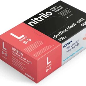 santex nitriflex black soft pack de 100 guantes de nitrilo para examen talla l 3.5 gramos sin polvo libre de latex no esteriles color negro