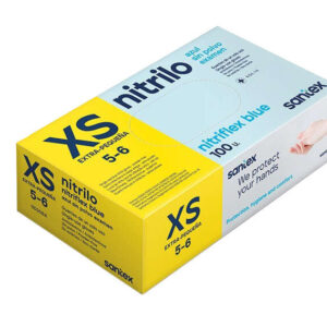 santex nitriflex blue pack de 100 guantes de nitrilo para examen talla xs 3.5 gramos sin polvo libre de latex no esteriles color azul
