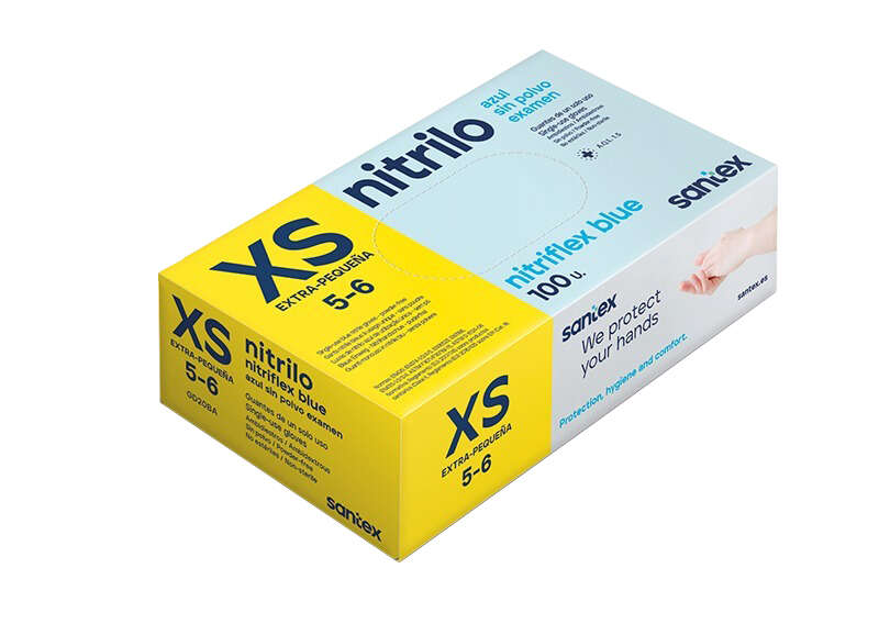 santex nitriflex blue pack de 100 guantes de nitrilo para examen talla xs 3.5 gramos sin polvo libre de latex no esteriles color azul