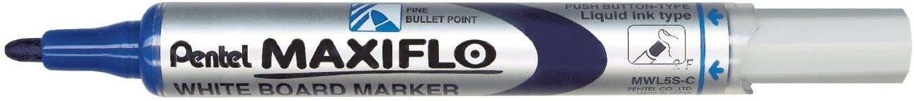 pentel maxiflo rotulador para pizarra blanca regulacion del flujo de tinta punta de bala ancho de linea 2mm 50% de materiales reciclados color azul
