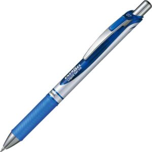 pentel energel boligrafo de bola retractil punta 0.7mm trazo 0.35mm tinta gel recargable grip de agarre clip de metal 50% de materiales reciclados color azul