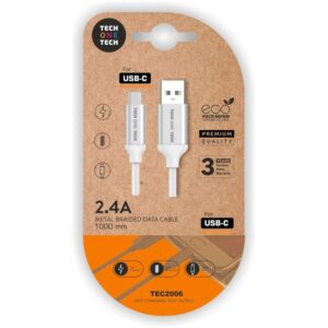 techonetech cable usb a macho a usb c macho recubierto de nylon trenzado longitud 1m