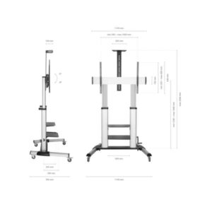 aisens soporte de suelo pro con ruedas y manivela bandeja para dvd y soporte de camara para monitor/tv hasta 100kg de 60 a 100 pulgadas color negro/plata