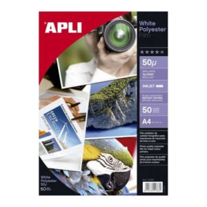 apli film poliester blanco adhesivo a4 acabado brillante secado instantaneo 50 hojas