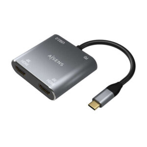 aisens conversor usb c a 2xhdmi 4k sst mst/usb2.0/usb c pd 60w usb c/m 2xhdmi/h usb a/h usb c/h 15cm color gris