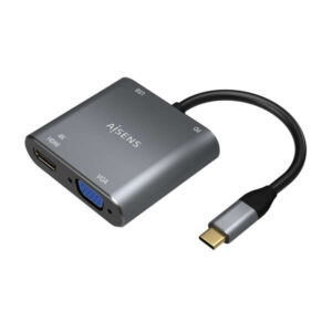 aisens conversor usb c a vga/hdmi 4k/usb3.0/usb c pd usb c/m vga/h hdmi/h usb a/h usb c/h 15cm color gris