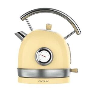 cecotec thermosense 420 light yellow hervidor de agua 2200w capacidad 1,8l acero inoxidable filtro antical base con giro 360º medidor de temperatura estilo vintage