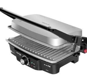 cecotec rock'n grill 1500 parrilla electrica 1500w revestimiento de piedra rockstone regulador de temperatura apertura 180º superficie 28.7x17cm acero inoxidable y plastico