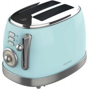 cecotec toast & taste 800 vintage light blue tostadora electrica 850w 6 niveles 2 ranuras cortas extraanchas capacidad para 2 tostadas bandeja recogemigas acabados en acero inoxidable