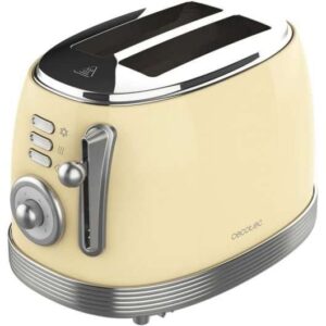 cecotec toast & taste 800 vintage light yellow tostadora electrica 850w 6 niveles 2 ranuras cortas extraanchas capacidad para 2 tostadas bandeja recogemigas acabados en acero inoxidable