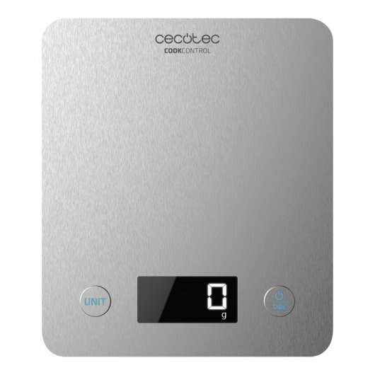 cecotec cook control 10000 connected bascula de cocina acabado en acero inox precision de 1gr peso max. 5kg pantalla lcd diseño extraplano recubrimiento antihuellas