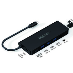 approx 8 en 1 hub usb c con 3x usb a 3.0 1x hdmi 1x rj 45 1x usb c pd lector microsd y lector sd cable de 18cm