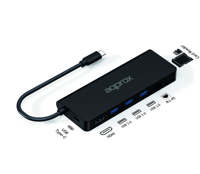 approx 8 en 1 hub usb c con 3x usb a 3.0 1x hdmi 1x rj 45 1x usb c pd lector microsd y lector sd cable de 18cm