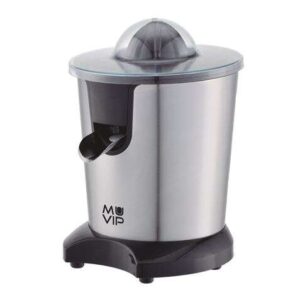 muvip exprimidor electrico inox 600w cuerpo y filtro de acero inoxidable sistema antigoteo 2 tamaños de conos