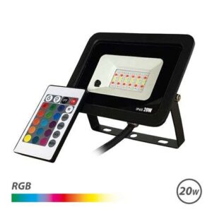 elbat foco led rgb 20w control remoto ip65 ideal para exterior