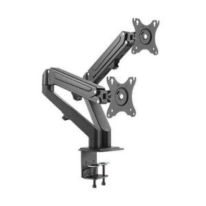 cromad soporte de mesa con piston de gas para 2 monitores de 17" 27" ajustable en altura, giratorio e inclinable gestion de cables peso por brazo max 6.5kg vesa max 100x100mm