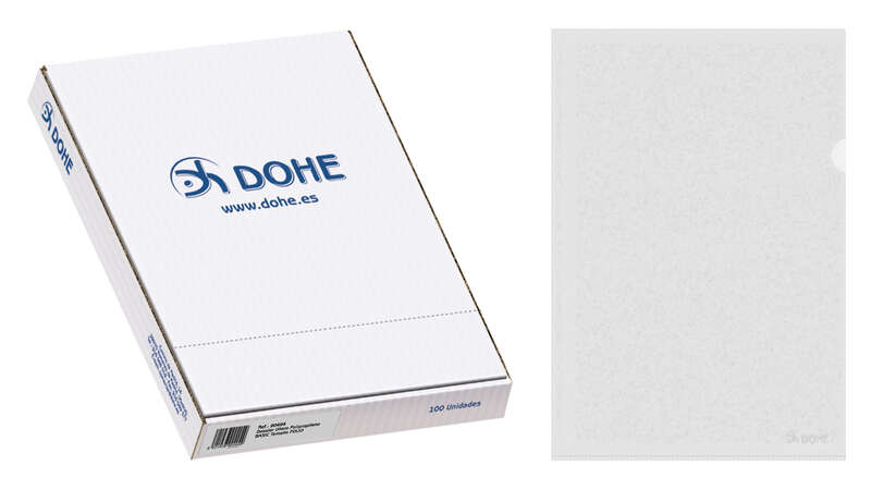 dohe caja de 100 dossiers uñero basic 100 micras tamaño folio transparente