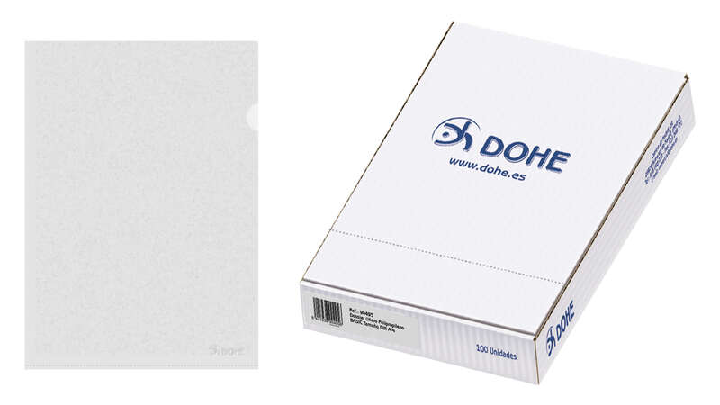 dohe caja de 100 dossiers uñero basic 100 micras tamaño a4 transparente