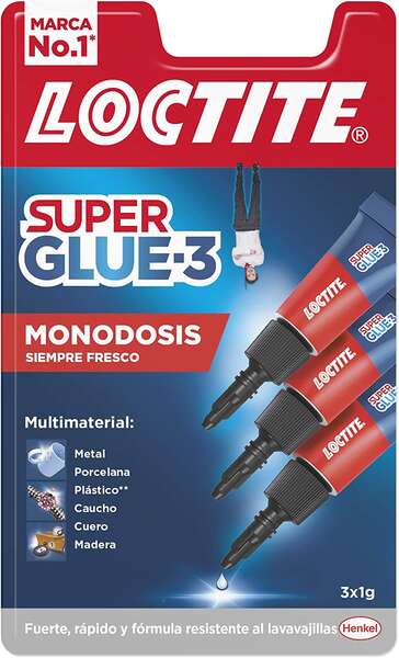 loctite pack de 3 super glue 3 mini trio original 1gr triple resistencia adhesivo transparente pegado y fuerza instantanea 2229418/2229419/2640065/2961387
