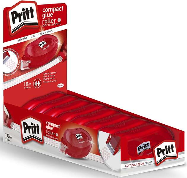 pritt compact roller adhesivo permanente 8.4mm x 10m aplicacion limpia preciso y reciclable