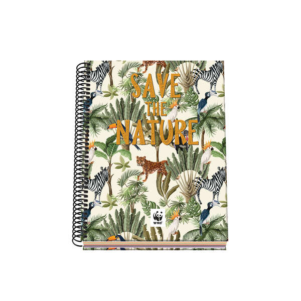 dohe wwf save the nature cuaderno espiral tapa dura tamaño a5 de 100 hojas 90gr hojas microperforadas con 2 taladros cuadricula 5mm