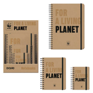 dohe wwf classic expositor de 12 cuadernos espiral wireo tamaños a4, a5 y a6 96 hojas lisas en papel ahuesado de 80 g/m2 cierre con goma elastica