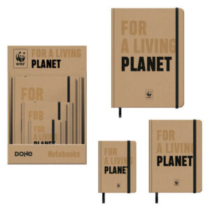 dohe wwf classic expositor de 12 cuadernos cartone tamaños a4, a5 y a6 96 hojas lisas en papel ahuesado de 80 g/m2 cierre con goma elastica