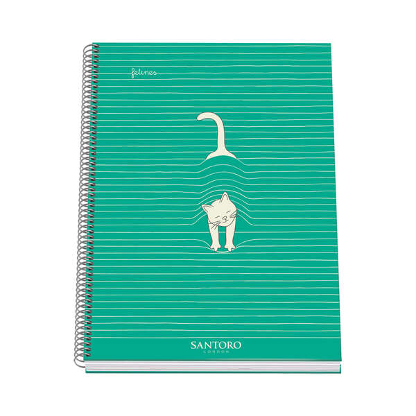 dohe santoro felines cuaderno espiral tapa dura tamaño a4 de 100 hojas 90gr hojas microperforadas con 4 taladros cuadricula 5mm