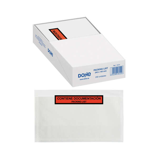 dohe caja de 250 sobres autoadhesivos packing list medidas 240 x140mm