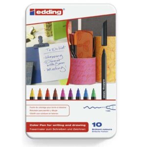edding 1200 caja metalica con 10 rotuladores punta redonda trazo 1mm tinta con base de agua