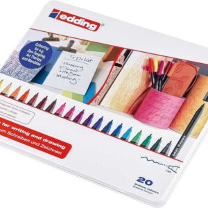 edding 1200 caja metalica con 20 rotuladores punta redonda trazo 1mm tinta con base de agua colores surtidos