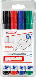 edding 660 pack de 4 rotuladores para pizarra blanca punta redonda trazo entre 1.5 y 3mm recargable secado rapido colores surtidos