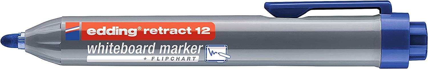 edding retract 12 rotulador para pizarra blanca retractil punta redonda trazo entre 1.5 y 3mm recargable secado rapido color azul