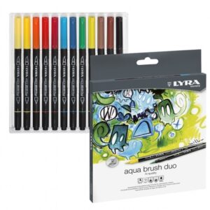 lyra aqua brush duo pack 12 rotuladores de doble punta punta pincel 4mm, punta fina 2mm tinta base de agua colores surtidos