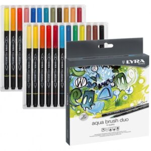 lyra aqua brush duo pack 24 rotuladores de doble punta punta pincel 4mm, punta fina 2mm tinta base de agua colores surtidos