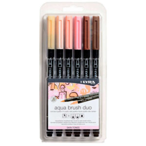 lyra aqua brush duo skin tones pack 6 rotuladores de doble punta punta pincel 4mm, punta fina 2mm tinta base de agua colores basados en tonos de piel