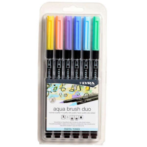 lyra aqua brush duo pastel tones pack 6 rotuladores de doble punta punta pincel 4mm, punta fina 2mm tinta base de agua colores tonos pastel