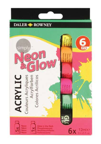 daler rowney simply pack de 6 pinturas acrilicas 12ml colores surtidos neon