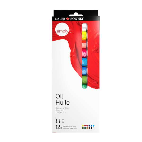 daler rowney simply pack de 12 pinturas oleo 12ml excelente resistencia a la luz colores surtidos