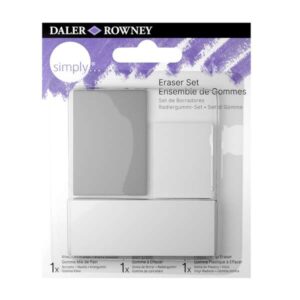 daler rowney simply pack de 3 gomas de borrar para dibujo estandar, miga de pan y goma plastica