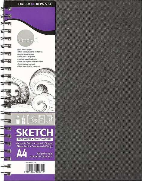 daler rowney simply cuaderno de dibujo a4 100g/m2 cubierta rigida con encuadernacion en espiral color blanco