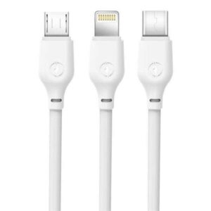 xo cable de carga rapida 3 en 1 micro, tipo c y lightning a usb 1m color blanco