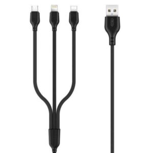 xo cable de carga rapida 3 en 1 micro, tipo c y lightning a usb 1m color negro