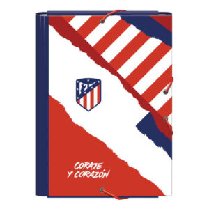 dohe atletico de madrid coraje y corazon carpeta de carton forrado plastificado 3 solapas tamaño folio guardas impresas cierre de goma elastica