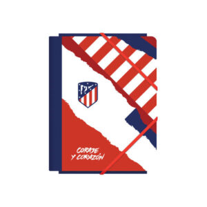 dohe atletico de madrid coraje y corazon carpeta de carton contracolado plastificado 3 solapas tamaño a5 guardas impresas cierre de goma elastica