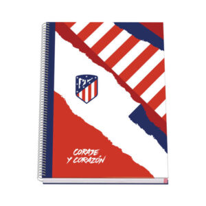 dohe atletico de madrid coraje y corazon cuaderno espiral con cubierta en carton forrado tamaño a4 de 100 hojas 90gr hojas microperforadas con 4 taladros cuadricula 5mm