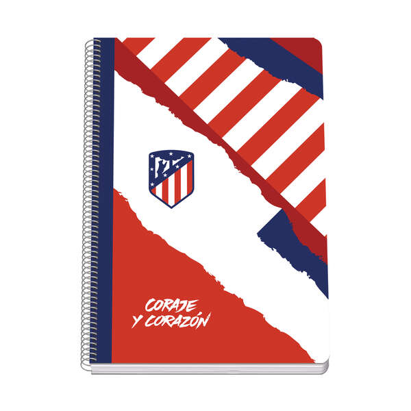 dohe atletico de madrid coraje y corazon cuaderno espiral tapa rigida tamaño folio de 80 hojas 90gr hojas con cuadricula 4mm
