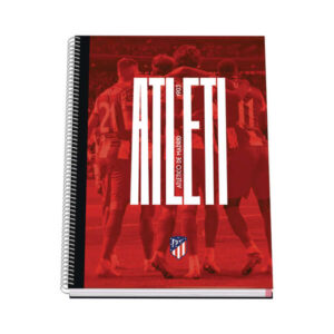dohe atletico de madrid atleti cuaderno espiral con cubierta en carton forrado tamaño a4 de 100 hojas 90gr hojas microperforadas con 4 taladros cuadricula 5mm