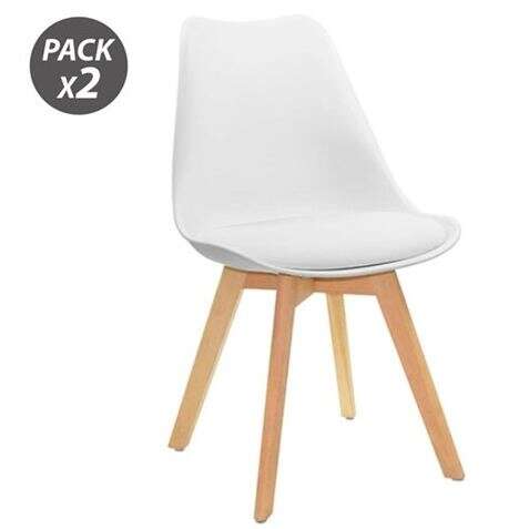 muvip design d200 pack de 2 sillas multifuncionales asiento acolchado patas de madera uso en interior ideal para sala de espera, comedor, cocina etc... color blanco